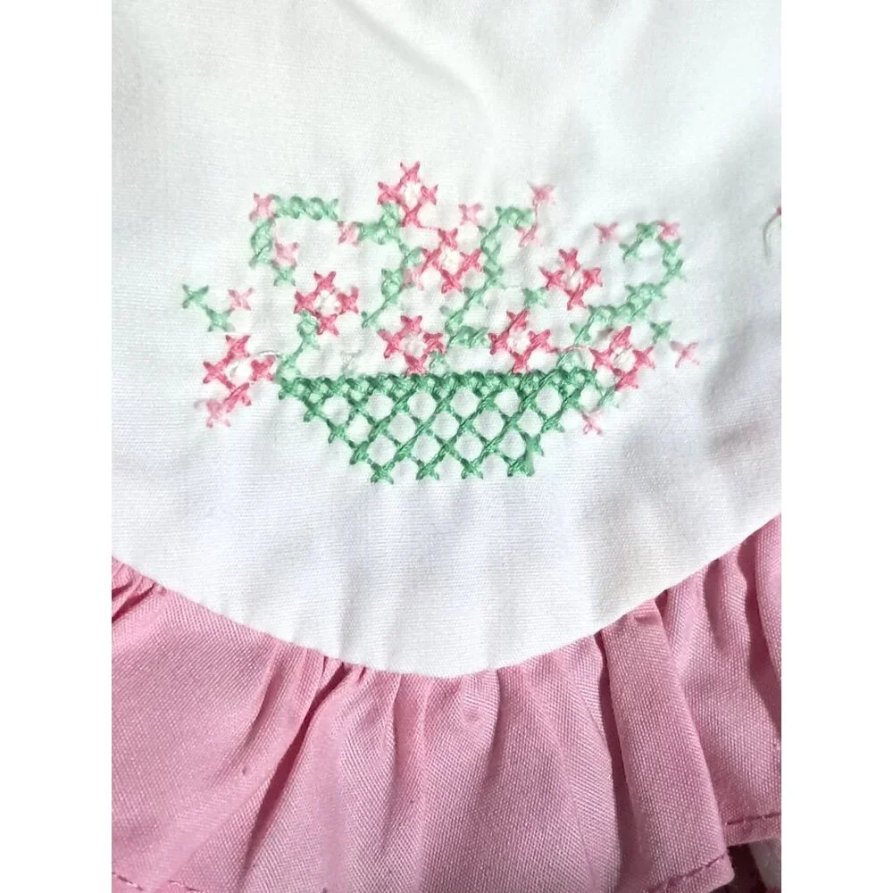 Vintage Baby Togs Embroidered Floral‎ Romper 3-6 Months Pink & White Ruffle